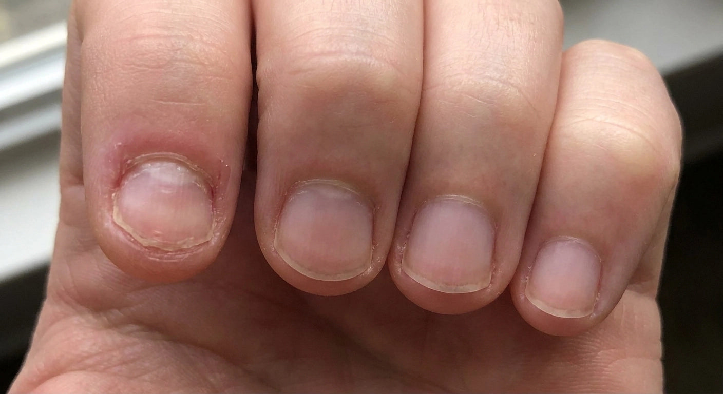 Short bitten nails close up