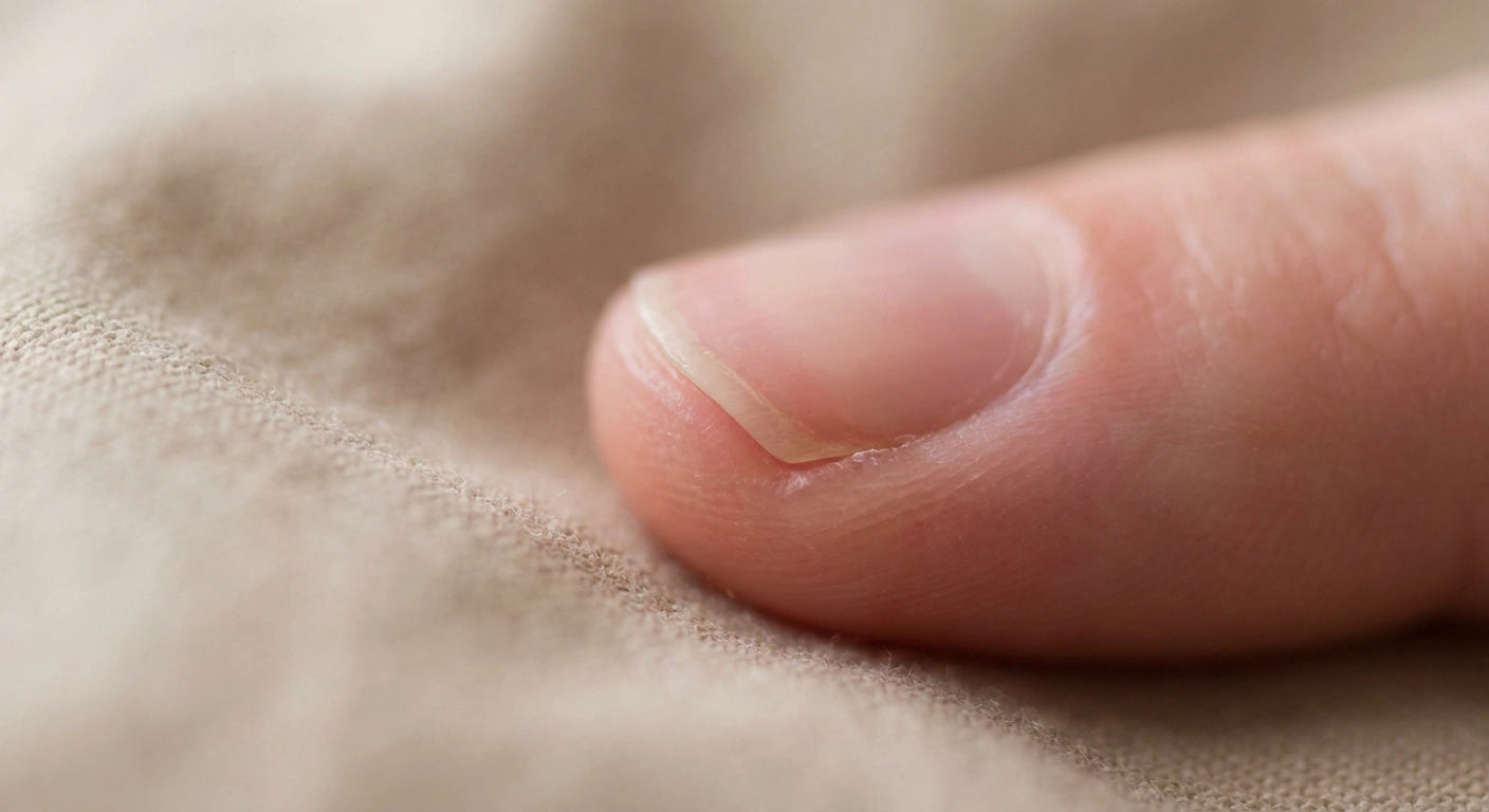 Small nail growth visible at cuticle